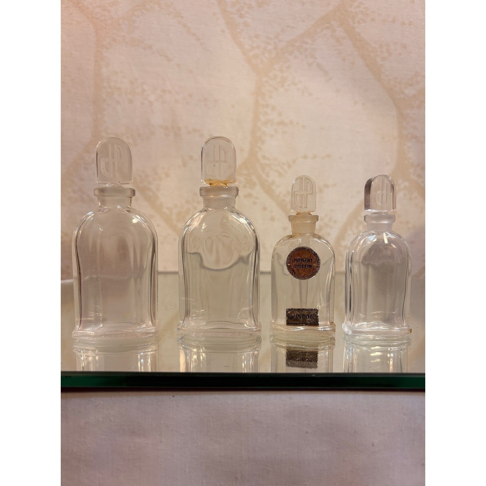 Jean Patou Moment Supreme Vintage Miniature Perfume Bottles Set 4 Glass Etched